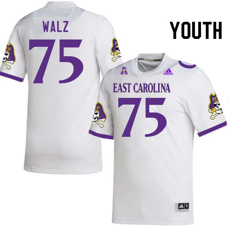 Youth #75 Kenny Walz ECU Pirates College Football Jerseys Stitched-White